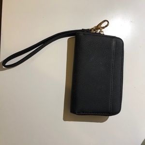 Black soft leather wristlet wallet
